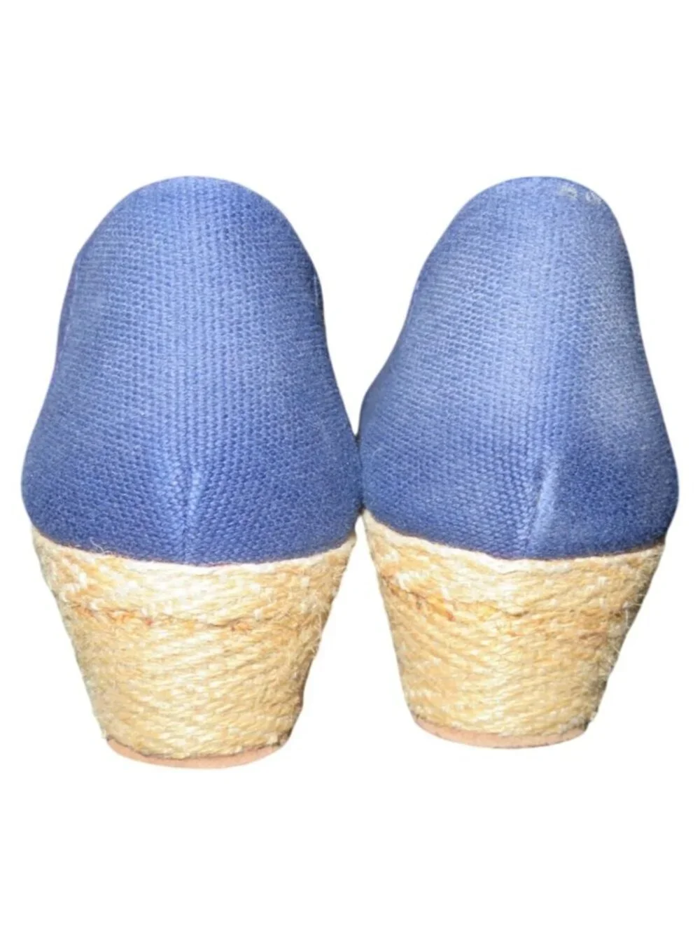 André Assous Blue Khloe Woven Italian Leather Espadrille Wedges size 6.5